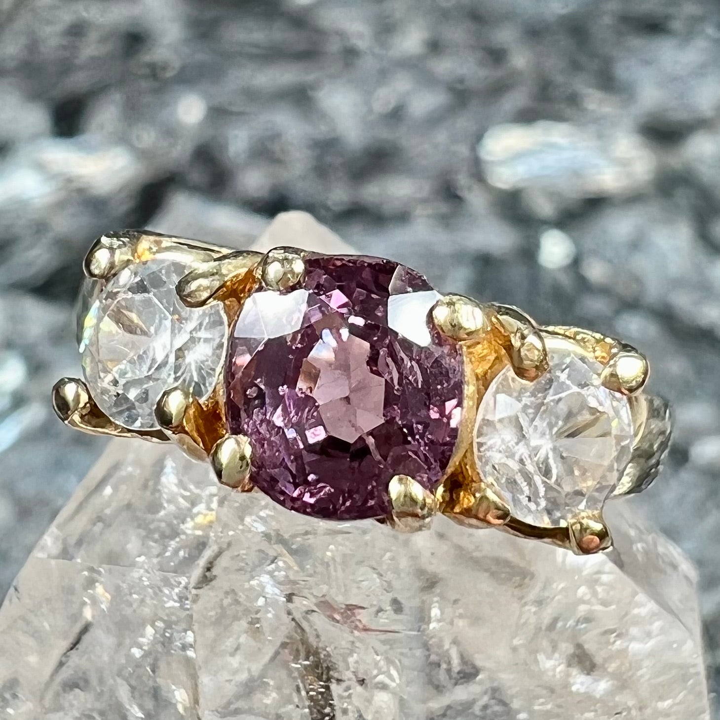 Large Grey Spinel Ring Rose Gold Halo Diamond Oval Engagement Ring | La  More Design